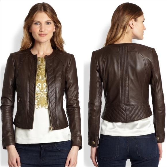Tory Burch | Daphne Cropped Leather Jacket Brown 4 NEW - Picture 3 of 9